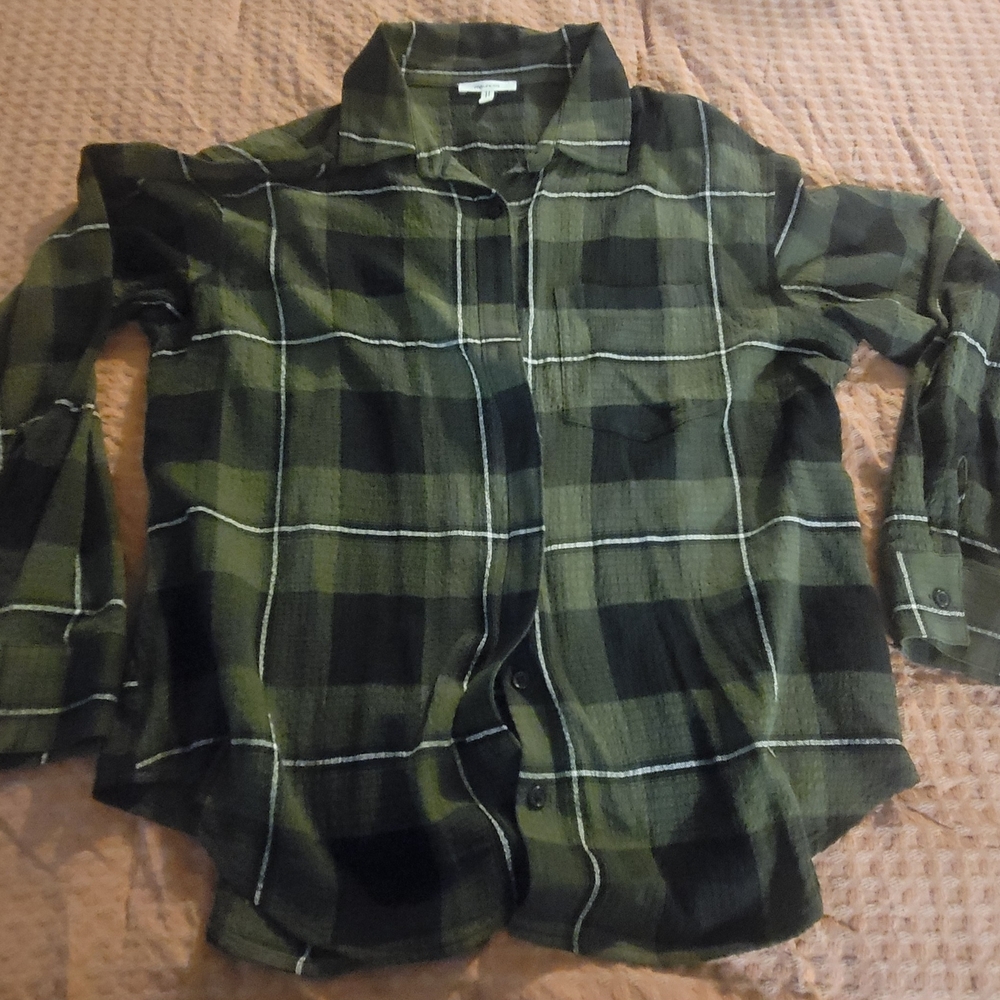 Maurices Women's Olive and Black Plaid Shirt